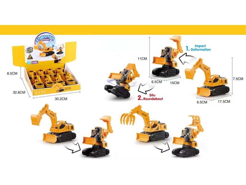 8Pcs Friction Transformers Engineering Vehicle