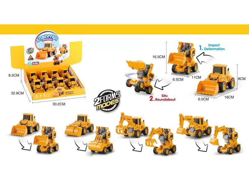 8Pcs Friction Transformers Engineering Vehicle