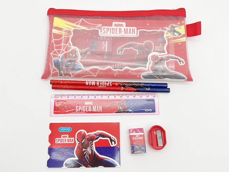 Zippered Bag Stationery Set (Pencil + Ruler + Notebook + Eraser + Sharpener) Spider-Man
