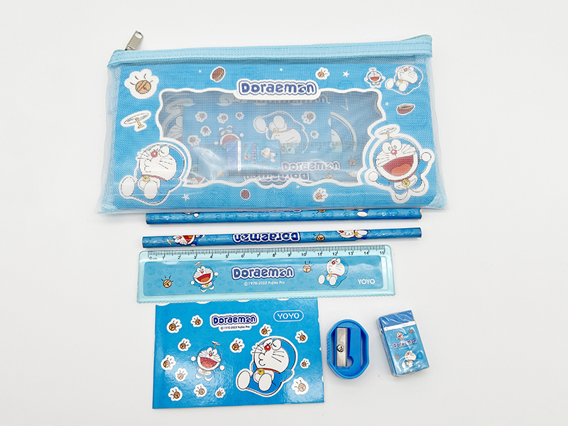 Zippered Bag Stationery Set (Pencil + Ruler + Notebook + Eraser + Sharpener)Doraemon