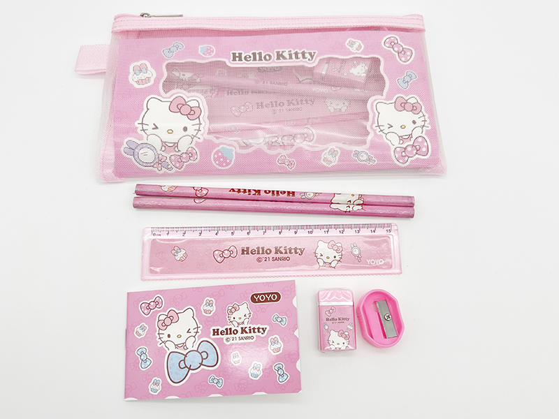 Zippered Bag Stationery Set (Pencil + Ruler + Notebook + Eraser + Sharpener)Hello Kitty