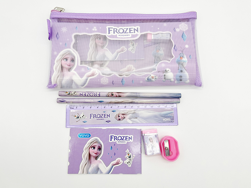 Zippered Bag Stationery Set (Pencil + Ruler + Notebook + Eraser + Sharpener)Frozen
