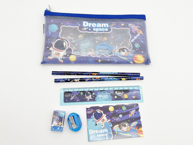 Zippered Bag Stationery Set (Pencil + Ruler + Notebook + Eraser + Sharpener)Dream Space