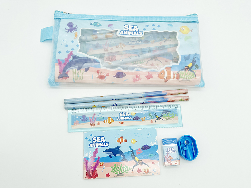 Zippered Bag Stationery Set (Pencil + Ruler + Notebook + Eraser + Sharpener)Sea World