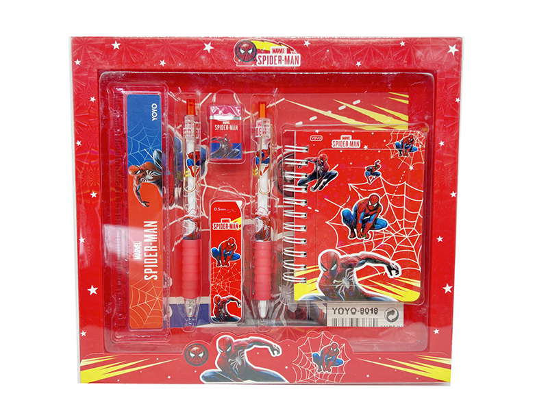 Spider-Man Stationery Set (Ballpoint Pen + Pencil + Pencil Cora + Eraser + Ruler + Notebook)