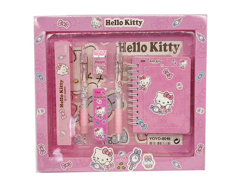 Hello Kitty Stationery Set (Ballpoint Pen + Pencil + Pencil Cora + Eraser + Ruler + Notebook)