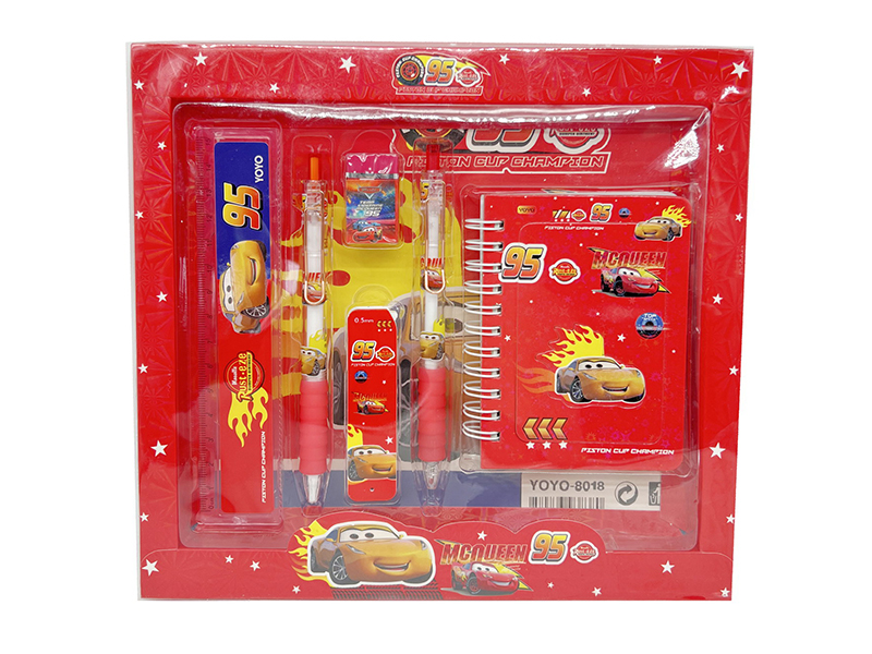 Cars Stationery Set (Ballpoint Pen + Pencil + Pencil Cora + Eraser + Ruler + Notebook)