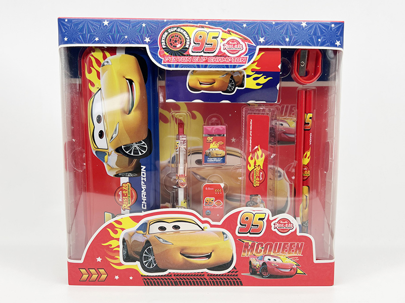 Cars Stationery Set (Pencil Box + Pencil + Pencil Cora + Eraser + Ruler + Sharpener + Notebook)