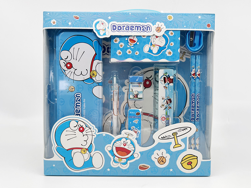 Doraemon Stationery Set (Pencil Box + Pencil + Pencil Cora + Eraser + Ruler + Sharpener + Notebook)