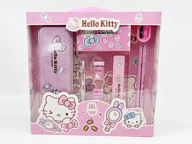 Hello Kitty Stationery Set (Pencil Box + Pencil + Pencil Cora + Eraser + Ruler + Sharpener + Notebook)