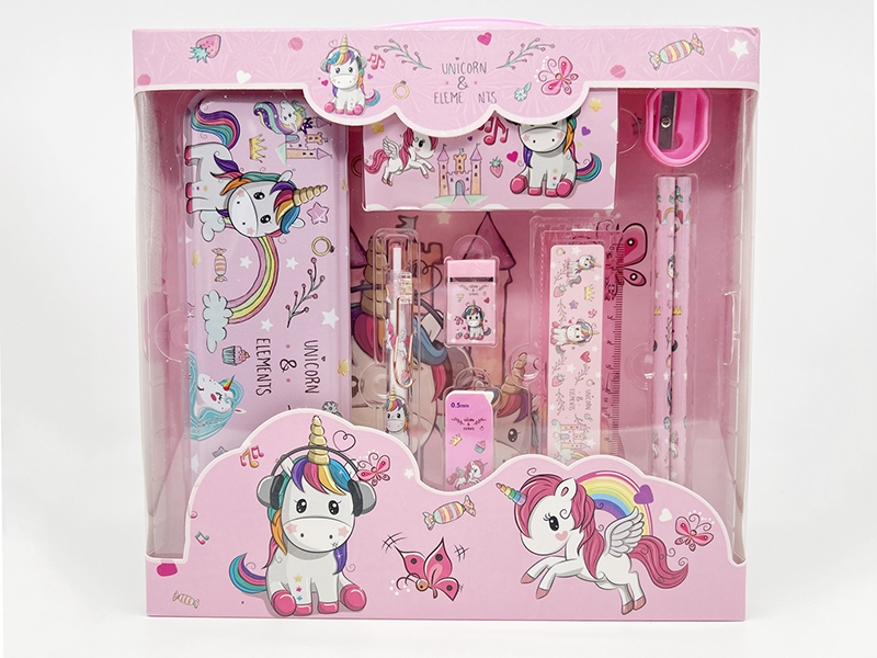 Unicorn Stationery Set (Pencil Box + Pencil + Pencil Cora + Eraser + Ruler + Sharpener + Notebook)