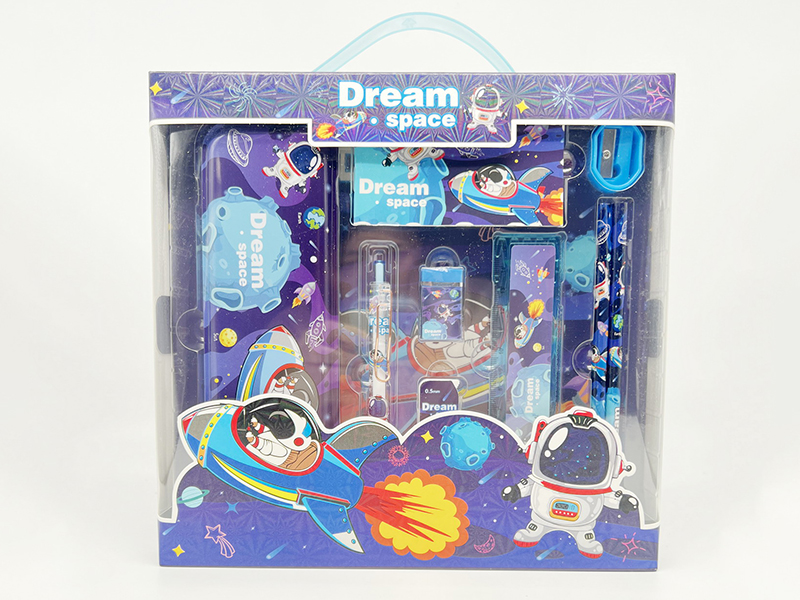 Space Stationery Set (Pencil Box + Pencil + Pencil Cora + Eraser + Ruler + Sharpener + Notebook)