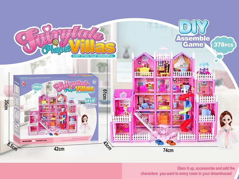 DIY Assembly Villa With Slide And Stairs,6 Inch Doll(20 Rooms)378PCS