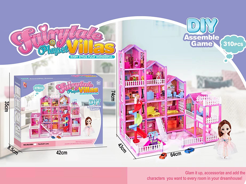 DIY Assembly Villa With Slide And Stairs,6 Inch Doll(16 Rooms)310PCS