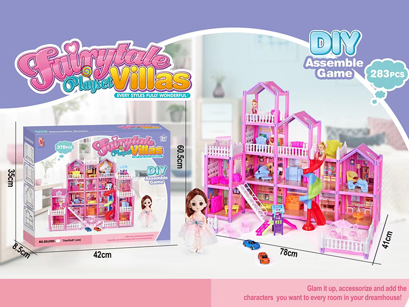 DIY Assembly Villa With Slide And Stairs,6 Inch Doll(13 Rooms)283PCS