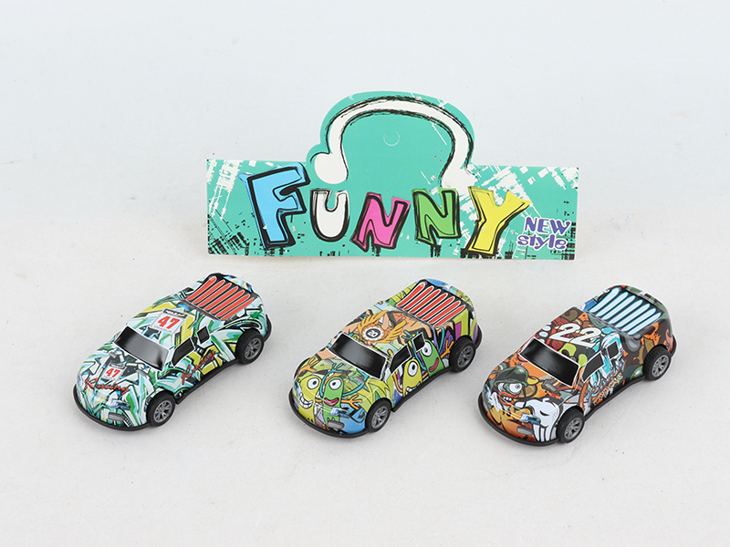 Pull Back 8.6cm Iron Graffiti Car 3pcs