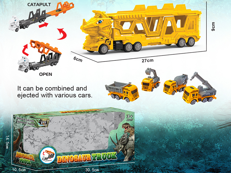 Friction Folding Ejection Triceratops Carrier Truck With Engineering Trucks