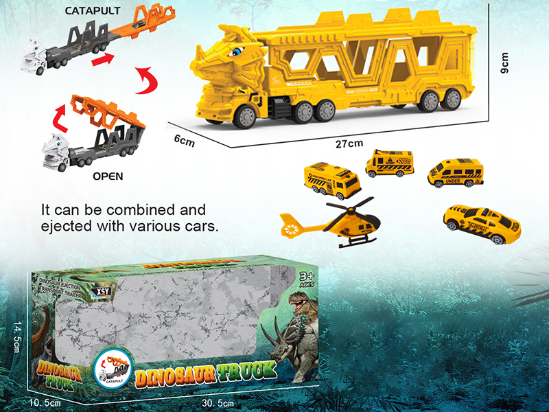 Friction Folding Ejection Triceratops Carrier Truck With Engineering Trucks