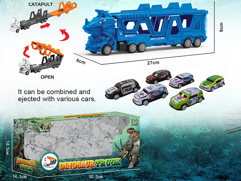 Friction Folding Ejection Triceratops Carrier Truck With Police Cars