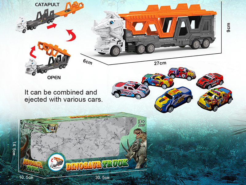 Friction Folding Ejection Triceratops Carrier Truck With City Cars