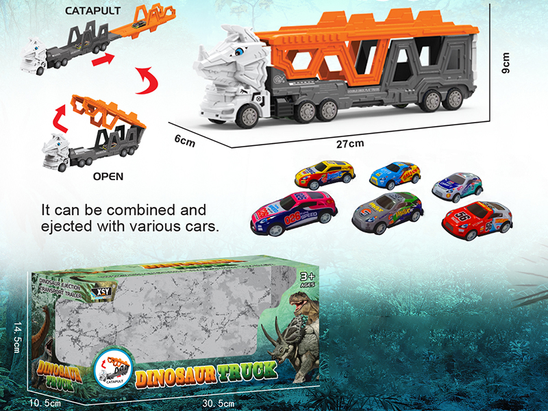 Friction Folding Ejection Triceratops Carrier Truck With City Cars