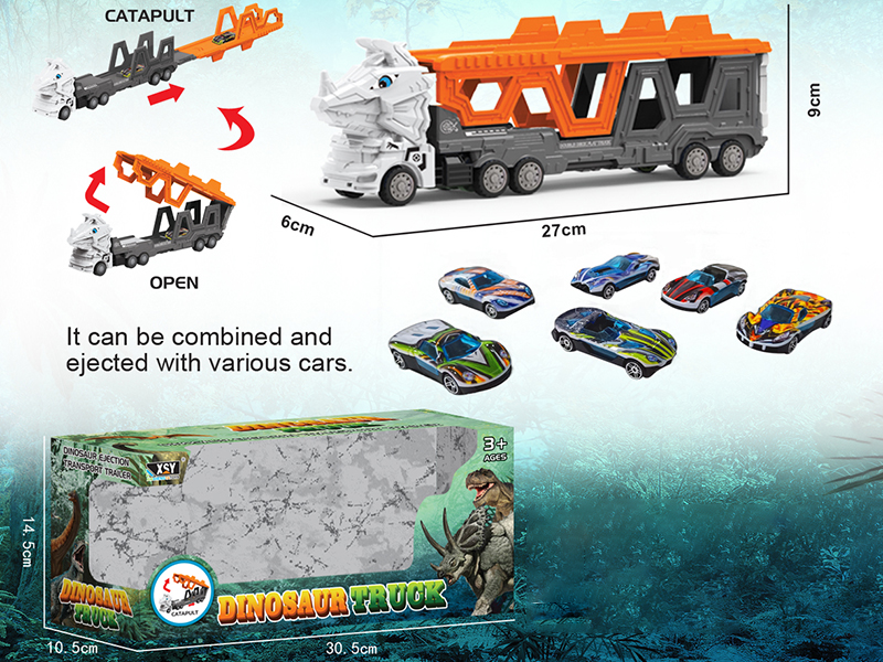 Friction Folding Ejection Triceratops Carrier Truck With City Cars