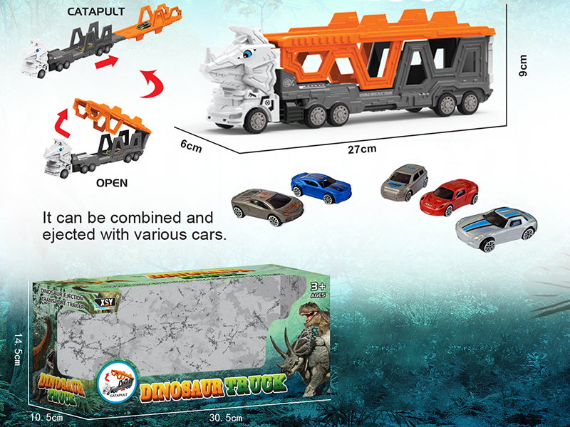 Friction Folding Ejection Triceratops Carrier Truck With City Cars