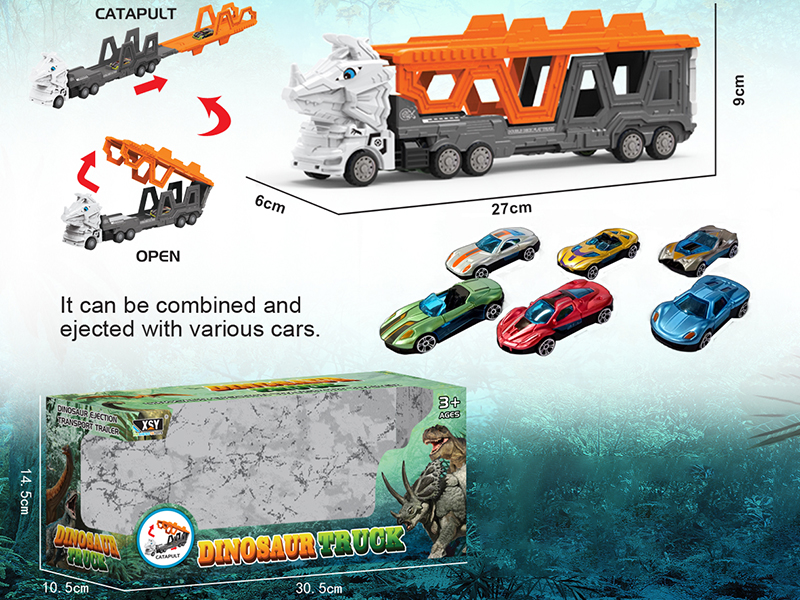 Friction Folding Ejection Triceratops Carrier Truck With City Cars