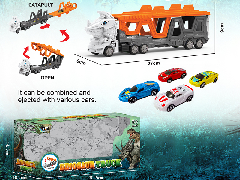 Friction Folding Ejection Triceratops Carrier Truck With City Cars