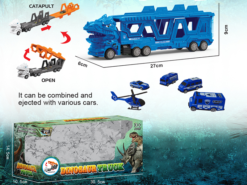 Friction Folding Ejection Tyrannosaurus Rex Carrier Truck With Police Cars