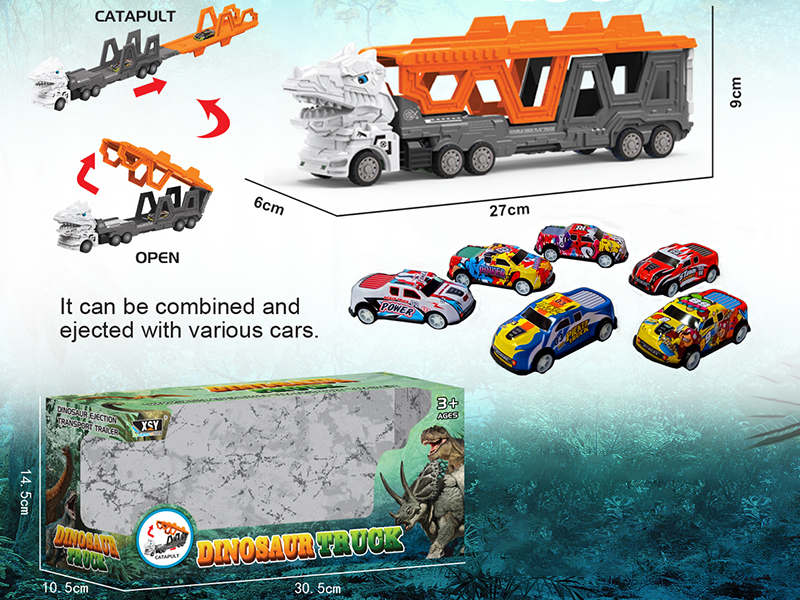 Friction Folding Ejection Tyrannosaurus Rex Carrier Truck With City Cars
