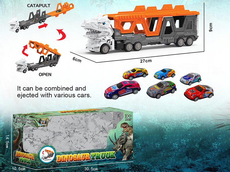 Friction Folding Ejection Tyrannosaurus Rex Carrier Truck With City Cars