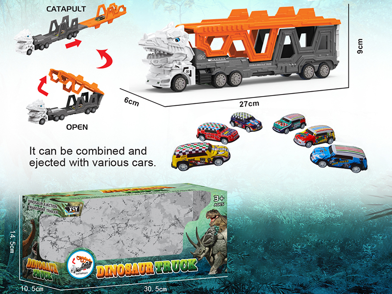 Friction Folding Ejection Tyrannosaurus Rex Carrier Truck With City Cars
