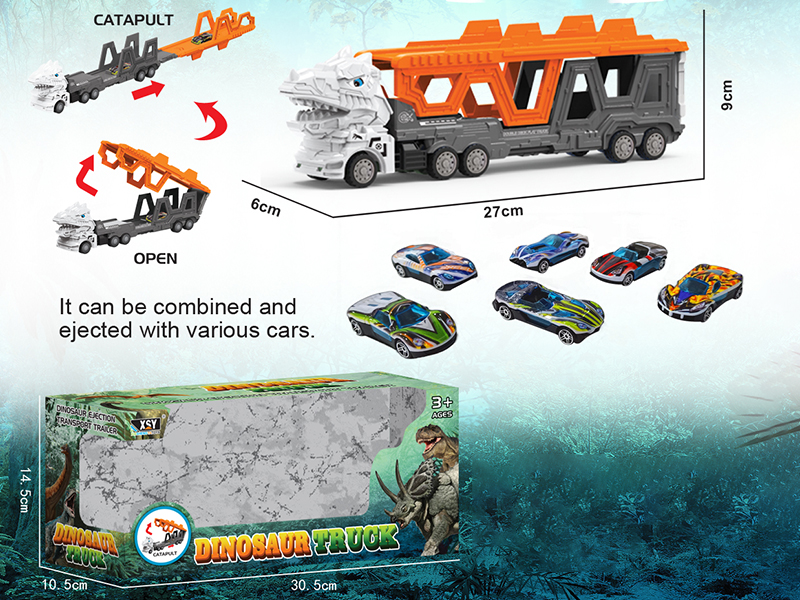 Friction Folding Ejection Tyrannosaurus Rex Carrier Truck With City Cars