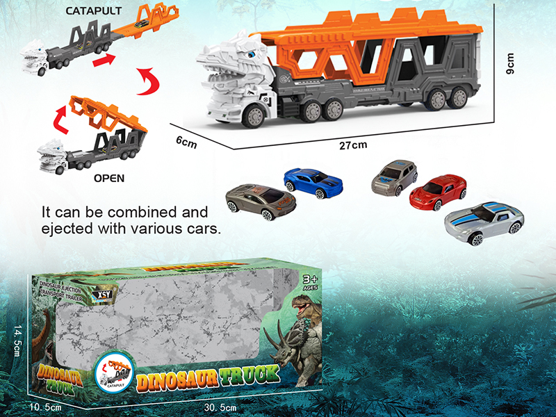 Friction Folding Ejection Tyrannosaurus Rex Carrier Truck With City Cars