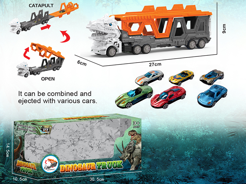 Friction Folding Ejection Tyrannosaurus Rex Carrier Truck With City Cars