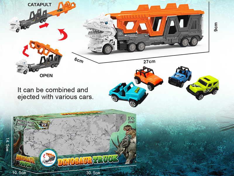 Friction Folding Ejection Tyrannosaurus Rex Carrier Truck With City Cars