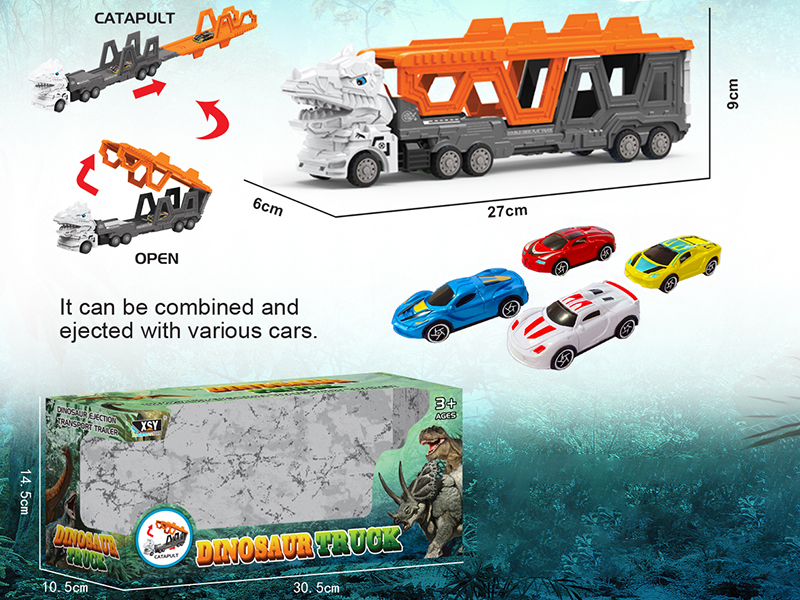 Friction Folding Ejection Tyrannosaurus Rex Carrier Truck With City Cars