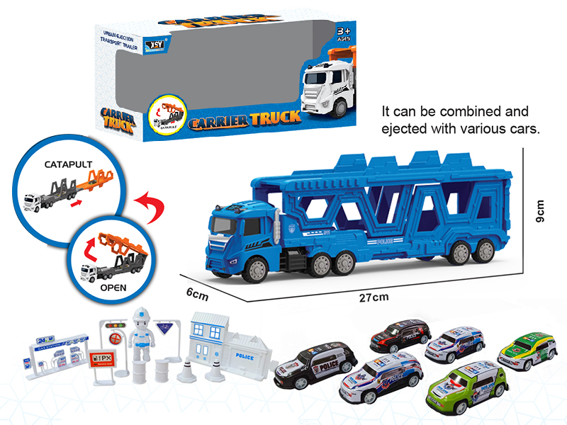 Alloy Police Car Folding Ejection Carrier Truck