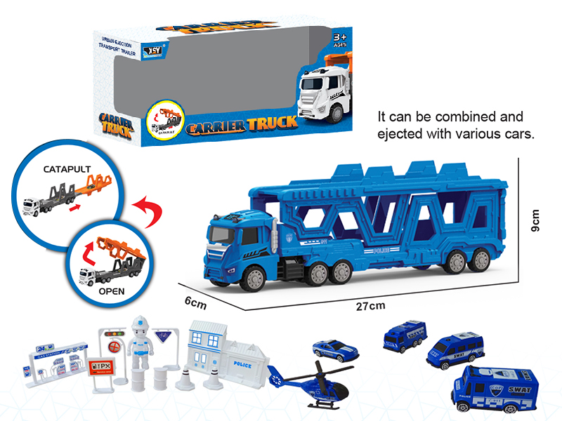 Alloy Police Car Folding Ejection Carrier Truck
