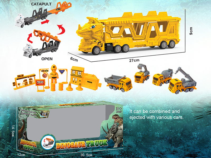Friction Folding Ejection Triceratops Carrier Truck With Engineering Trucks And Accessories