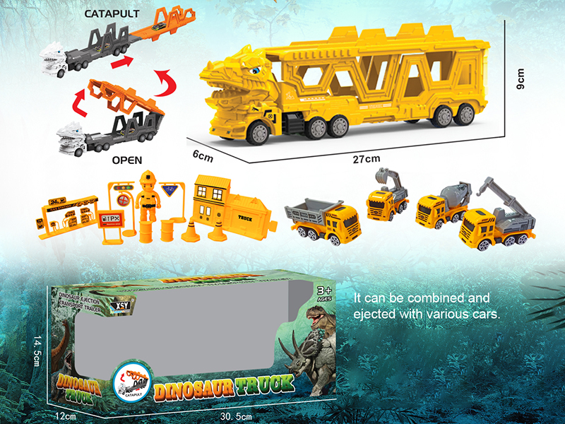 Friction Folding Ejection Tyrannosaurus Rex Carrier Truck With Engineering Trucks And Accessories