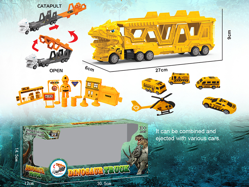 Friction Folding Ejection Tyrannosaurus Rex Carrier Truck With Engineering Trucks And Accessories