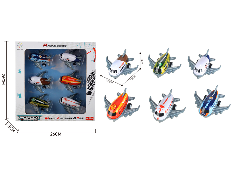 6Pcs 1:58 Pull Back Alloy Airbus Aircraft