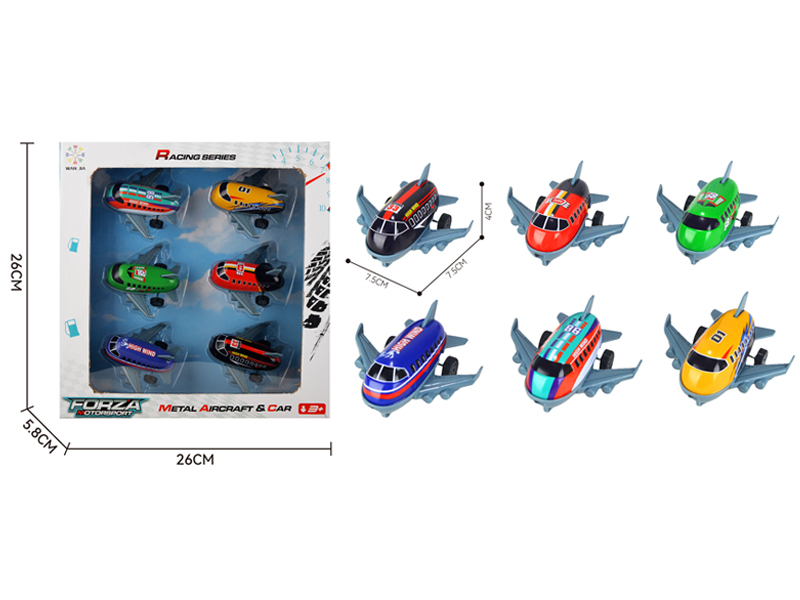 6Pcs 1:58 Pull Back Alloy Rallying Aircraft