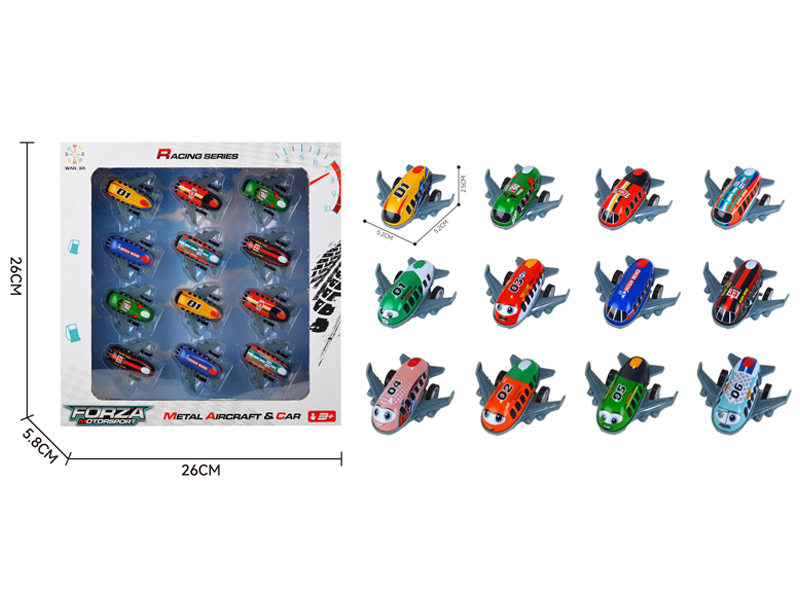 12Pcs 1:58 Pull Back Alloy Rallying Aircraft