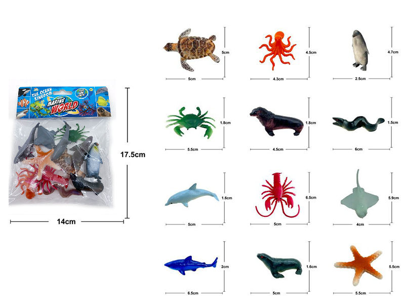 2-Inch Sea Animals Set 12pcs(Solid)