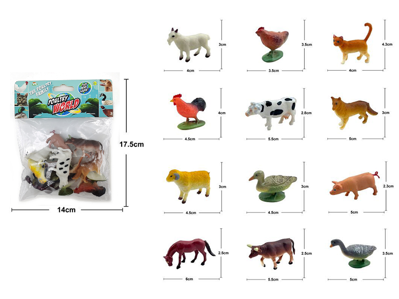 2-Inch Farm Animals Set 12pcs(Solid)