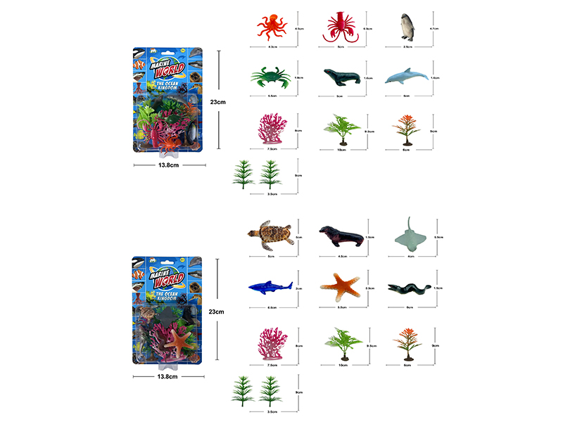 6pcs 2-Inch Marine Animals + Marine Plants