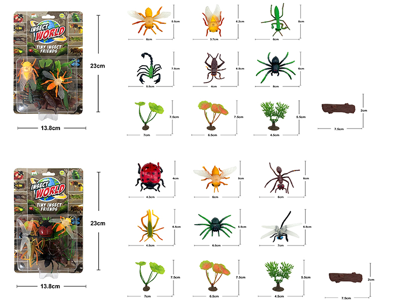 6pcs 3-Inch Insects + Grass + Wood
